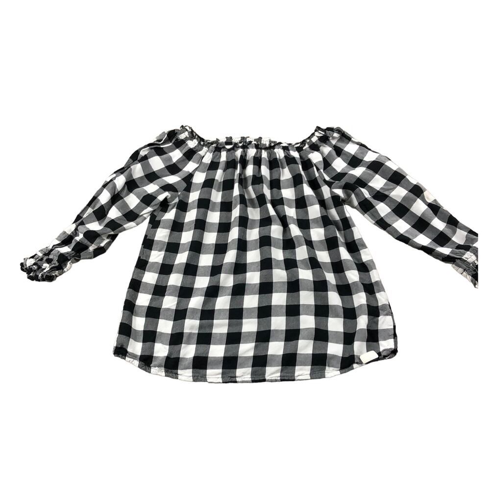 7 FOR ALL‎ MANKIND Blouse Black White Checkered Plaid Top Girl's Size Large